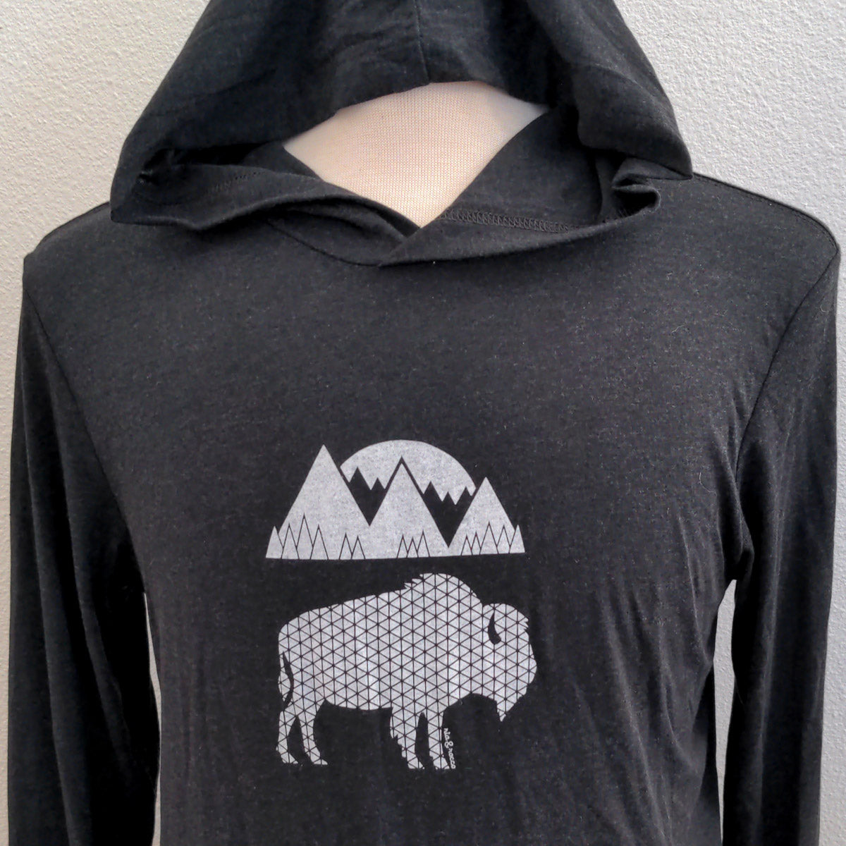 Hand Screen Printed Bison Graphic Unisex/Mens Lightweight Hoodie