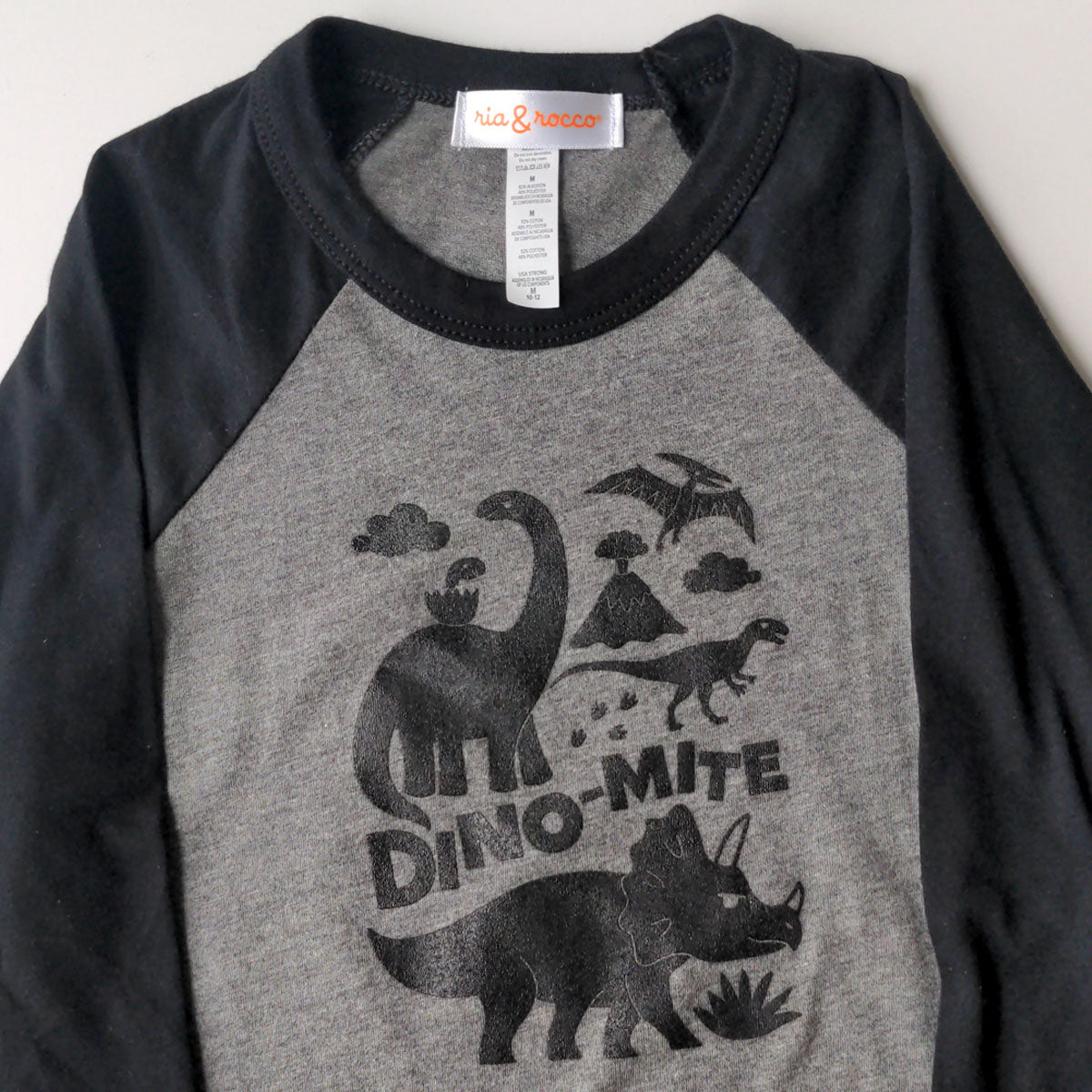 Hand Screen Printed Dino-Mite Dinosaurs Youth Heather 3/4 Long Sleeve Baseball T-Shirt