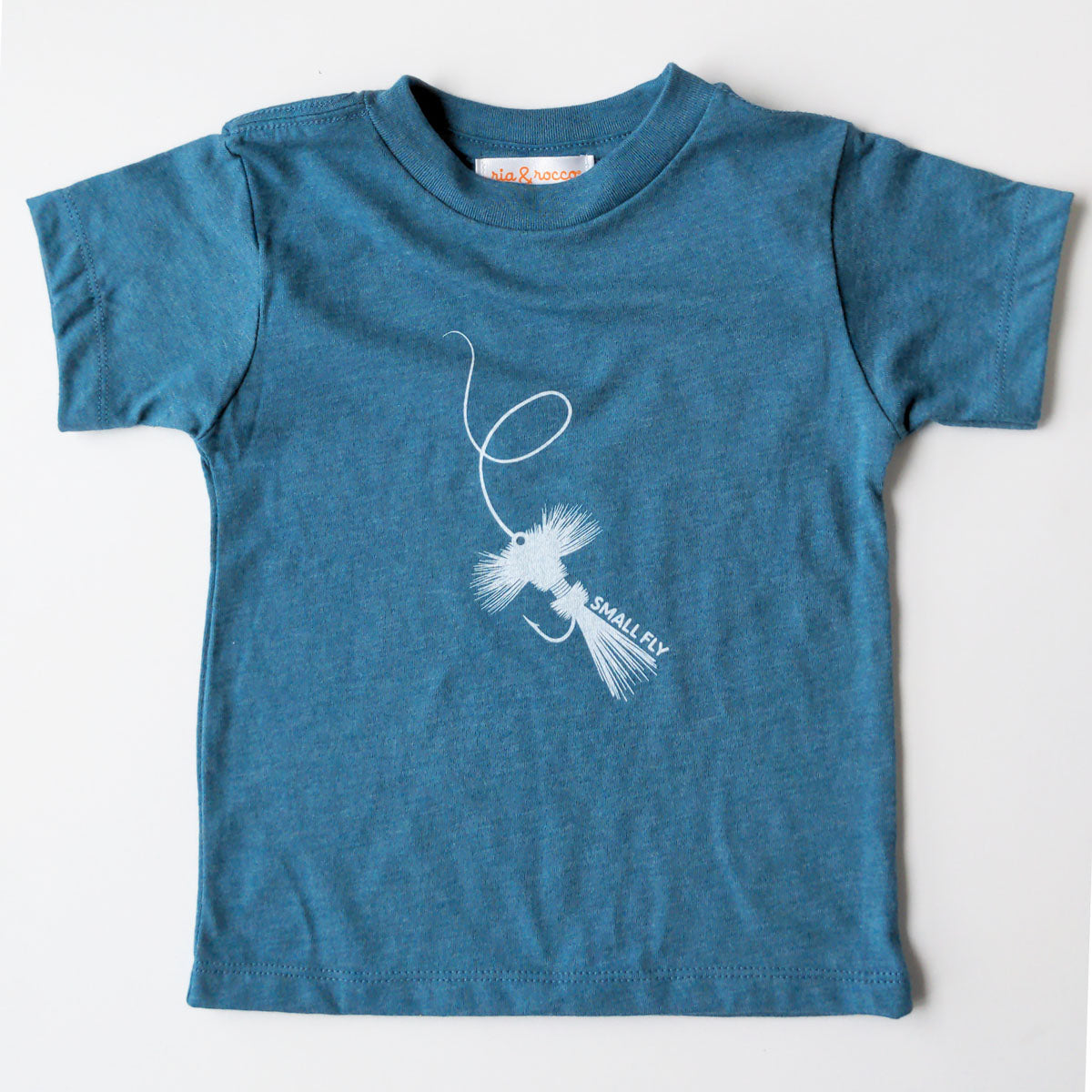 Hand Screen Printed Small Fly Graphic Deep Teal Heather Kids T-Shirt