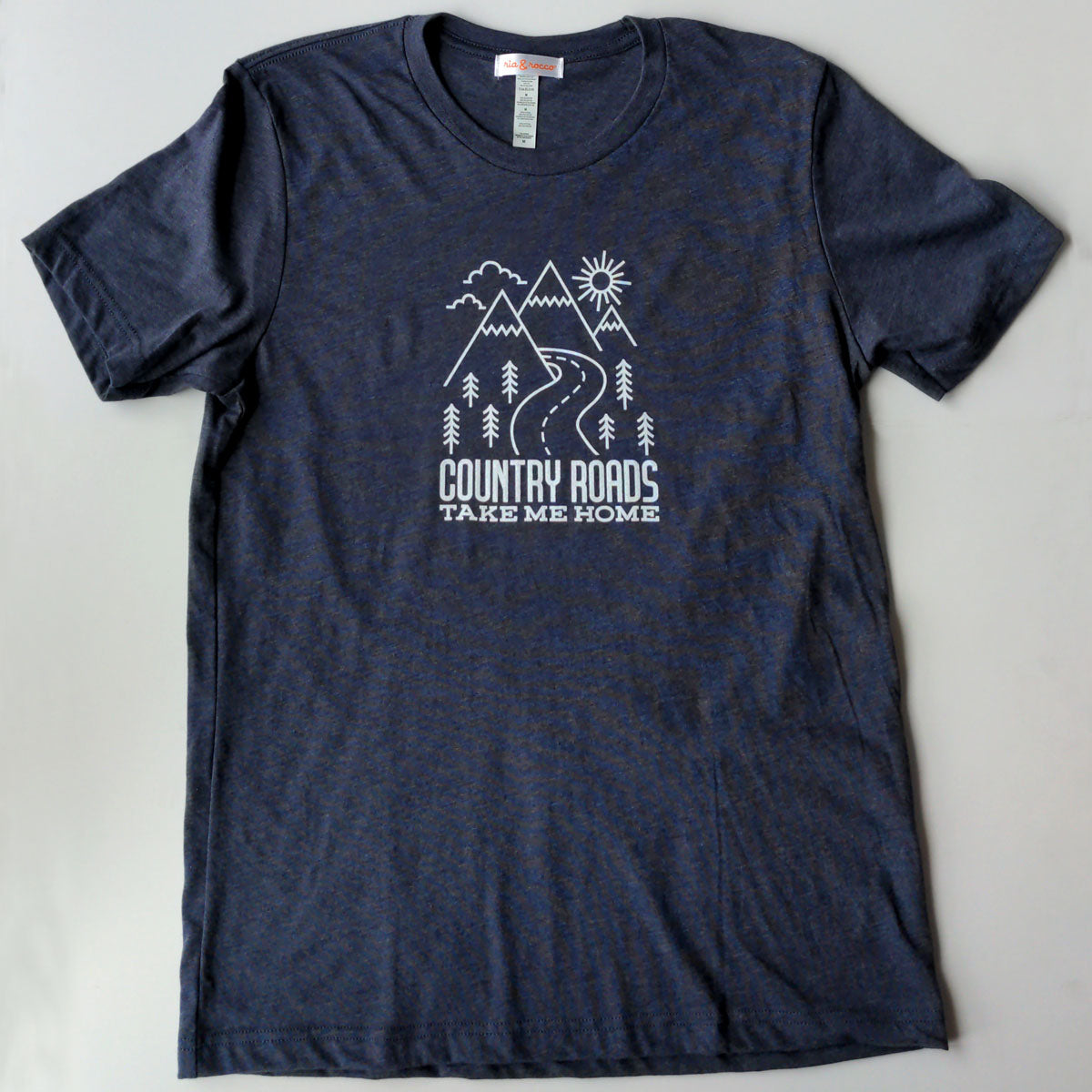 Hand Screen Printed Country Roads Graphic Navy Heather Unisex/Mens T-Shirt