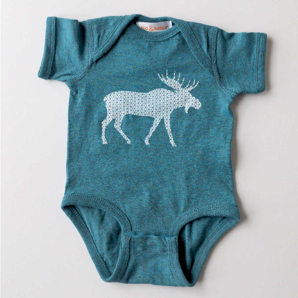 Hand Screen Printed Moose with Pattern - Surf Heather Baby Onesie