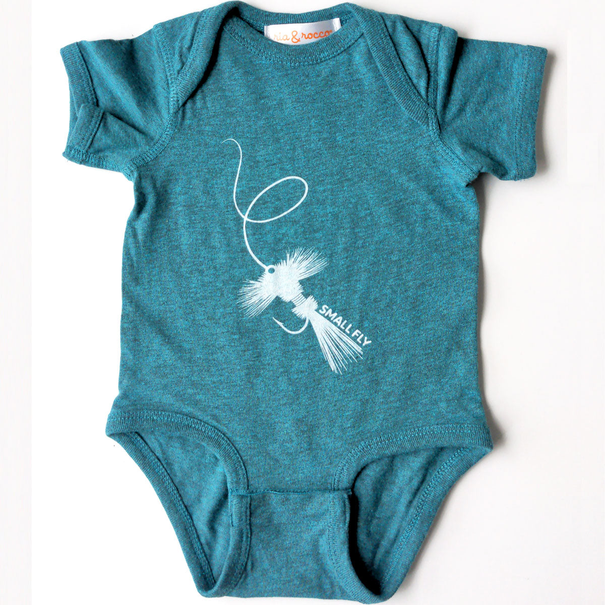 Hand Screen Printed Small Fly - Surf Heather Baby Onesie