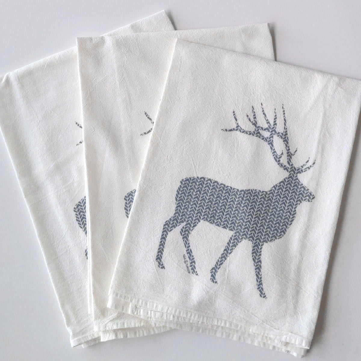 Hand Screen Printed Tea Towel: Elk Graphic