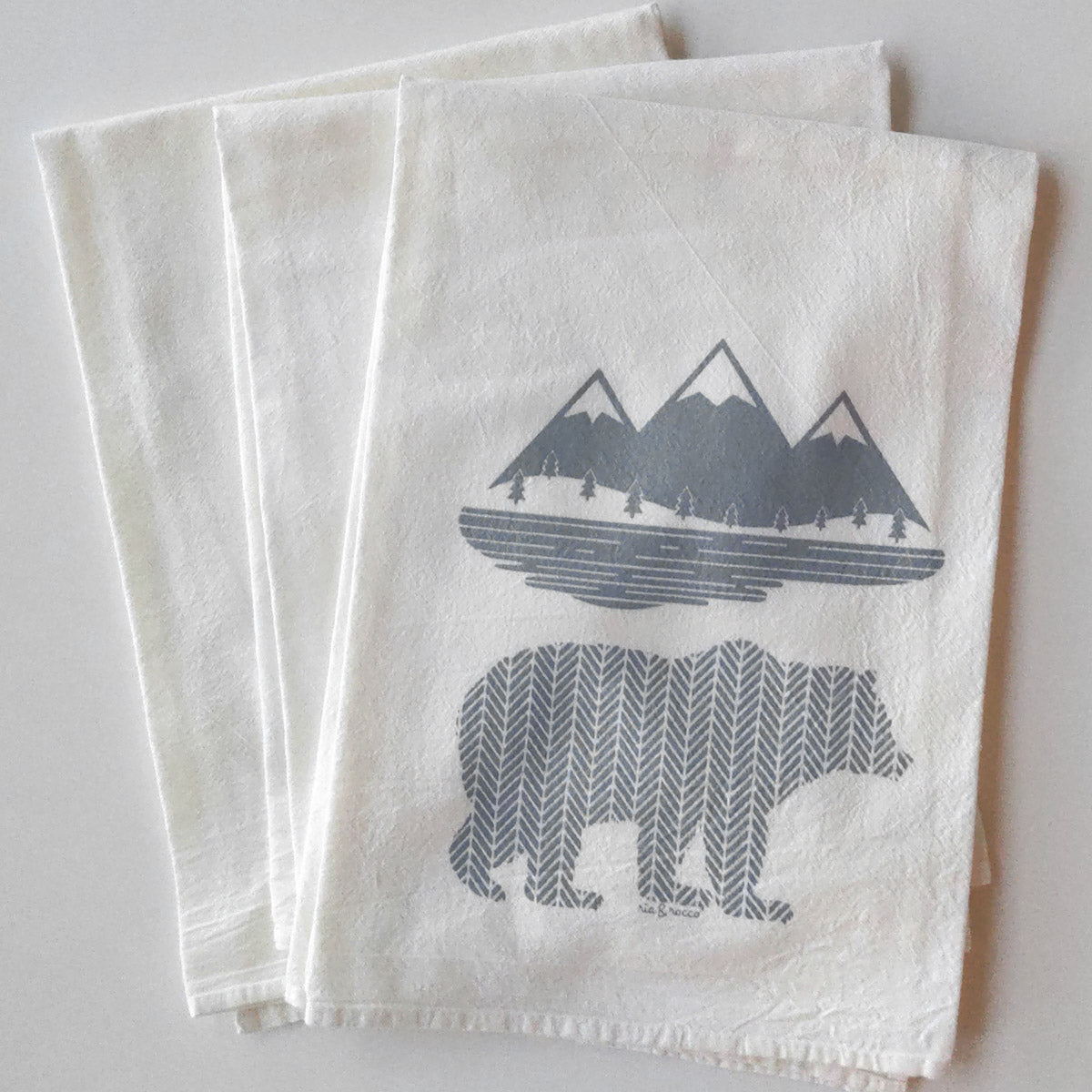 Hand Screen Printed Tea Towel: Grizzly Graphic