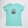 Hand Screen Printed Kitty Donut Worry Be Happy Light Aqua Blue Kids T-Shirt