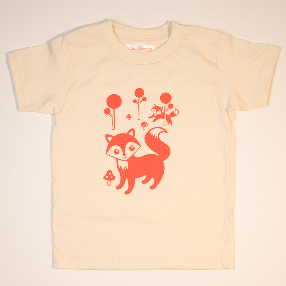 Hand Screen Printed Friendly Foxes Cream Kids Organic T-Shirt