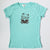Hand Screen Printed Kitty Donut Worry Be Happy Light Aqua Blue Womens T-Shirt