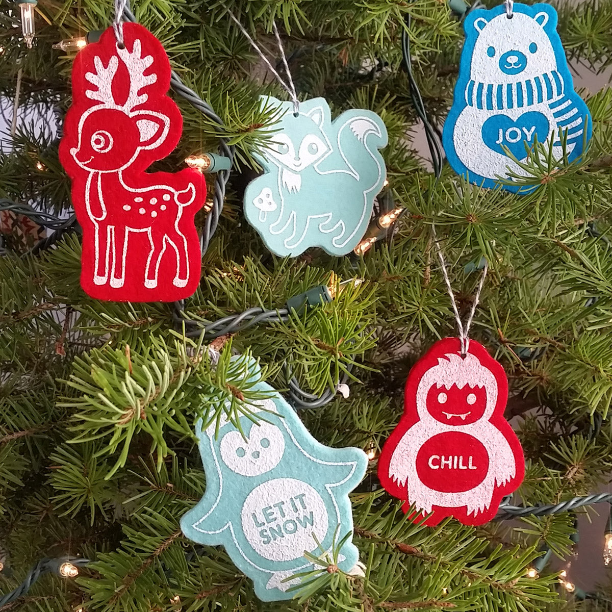 Ornament - Hand Screen Printed Wool Felt Polar Bear JOY Light Blue