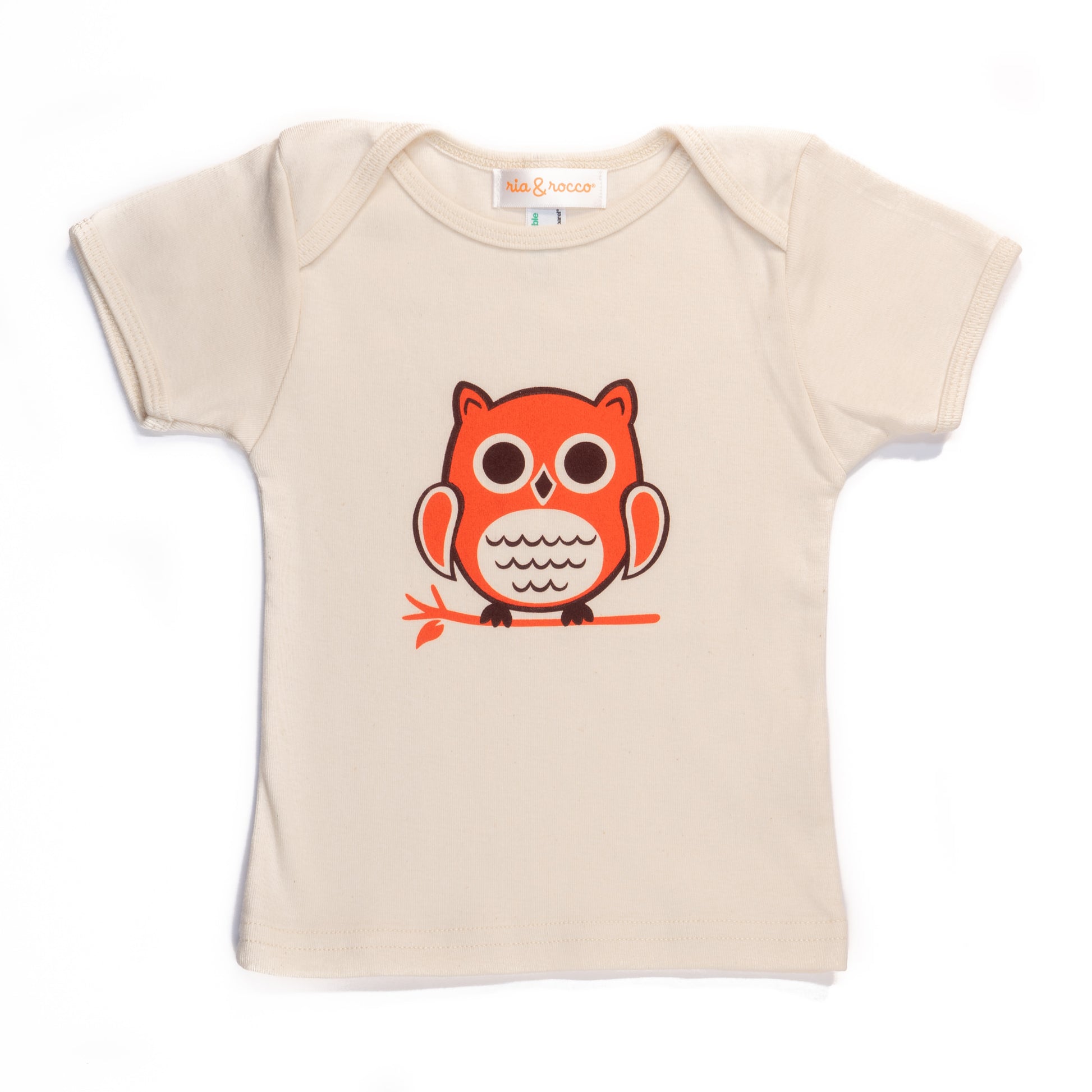 Hand Screen Printed Owl Sitting Cream Kids 18-24 Months Organic T-Shirt