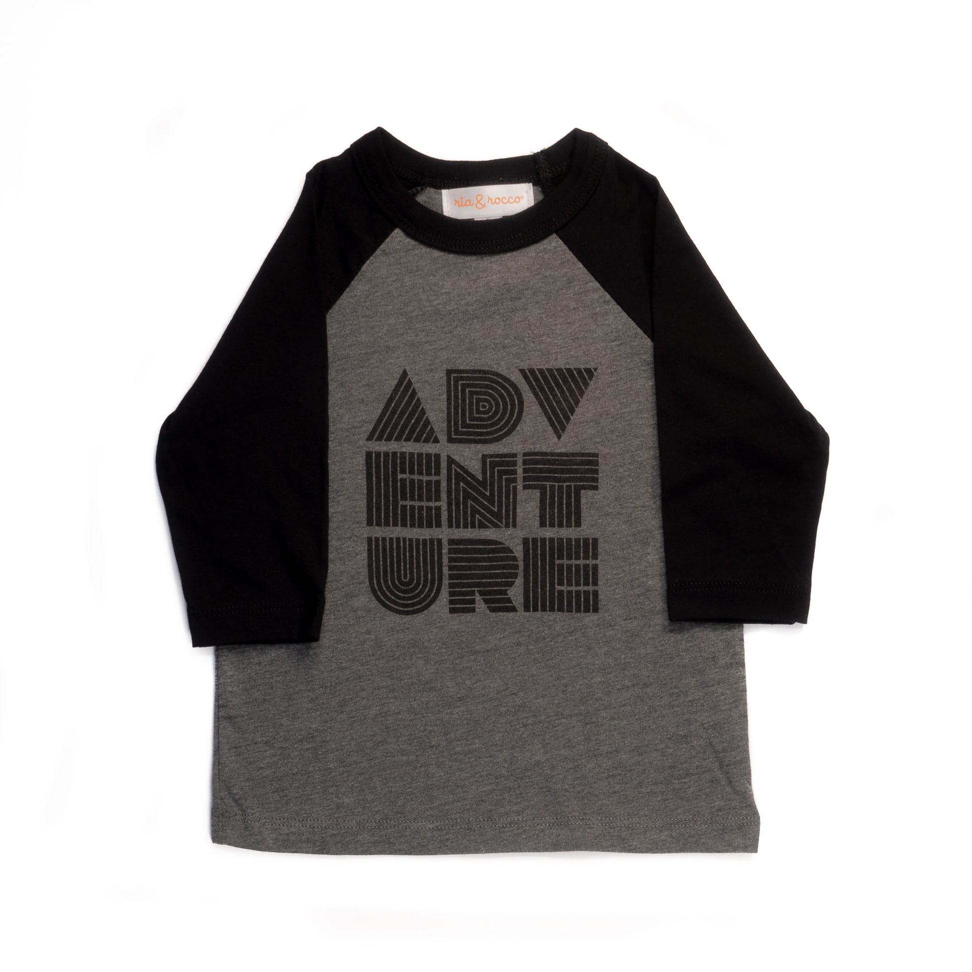 Hand Screen Printed Adventure Kids 3/4 Long Sleeve Baseball T-Shirt