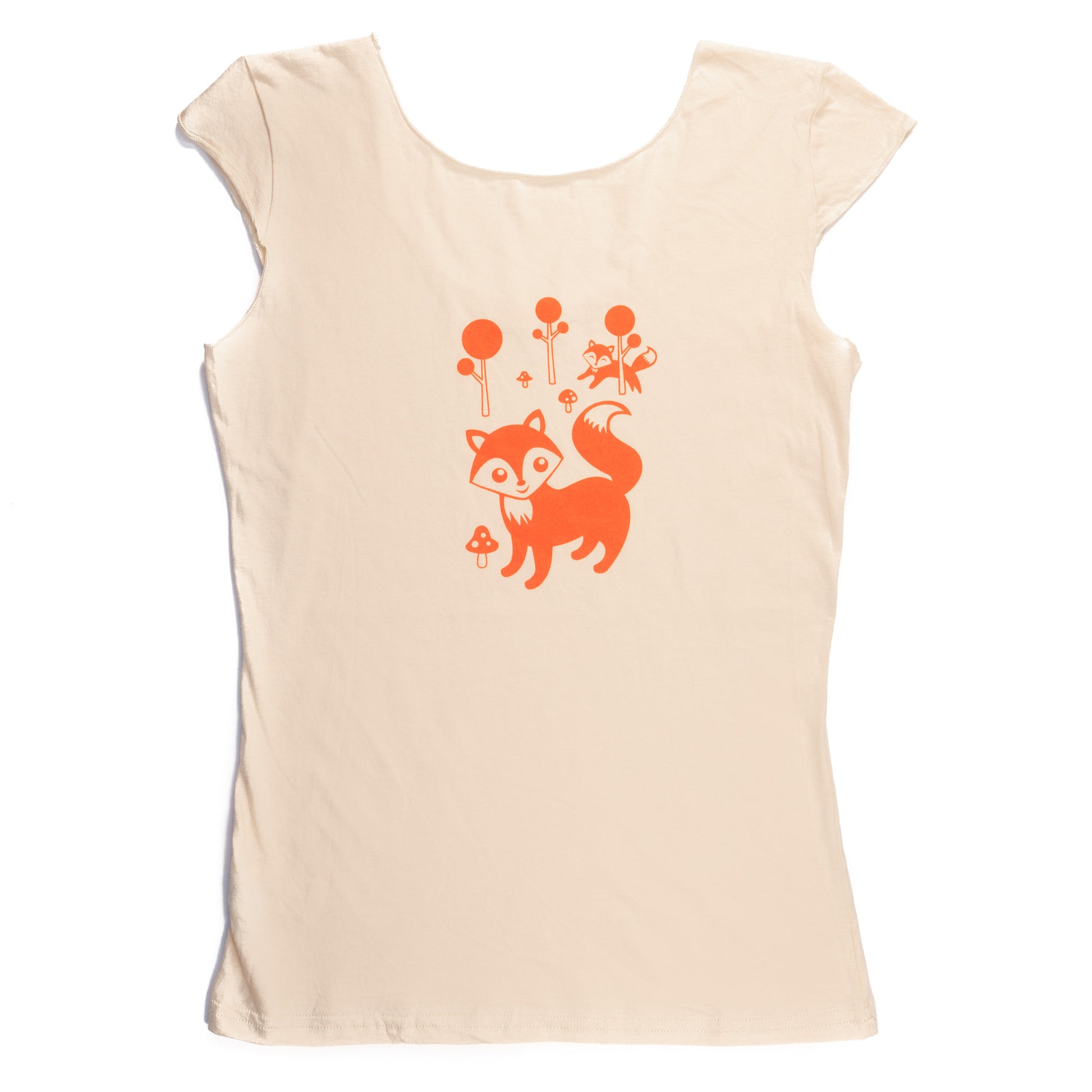 Hand Screen Printed Friendly Foxes Cream Womens T-Shirt