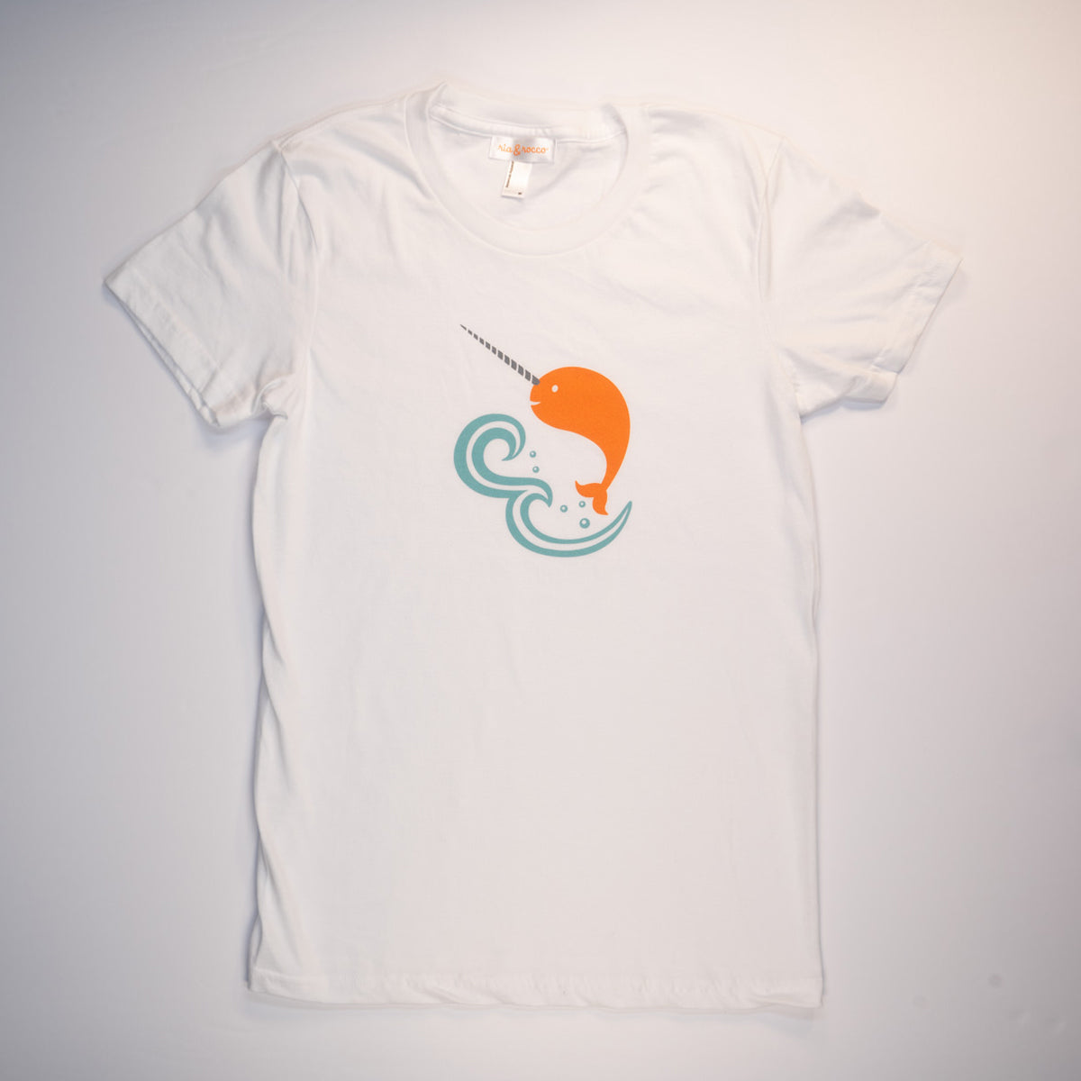 Hand Screen Printed Narwhal in Ocean Womens T-Shirt