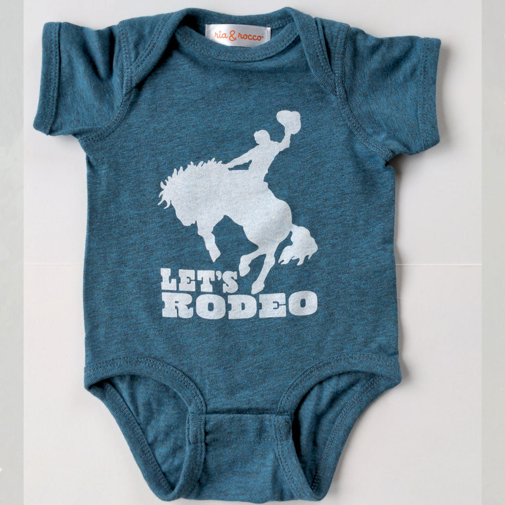 Hand Screen Printed Let's Rodeo Bermuda Blackout Heather Baby Onesie