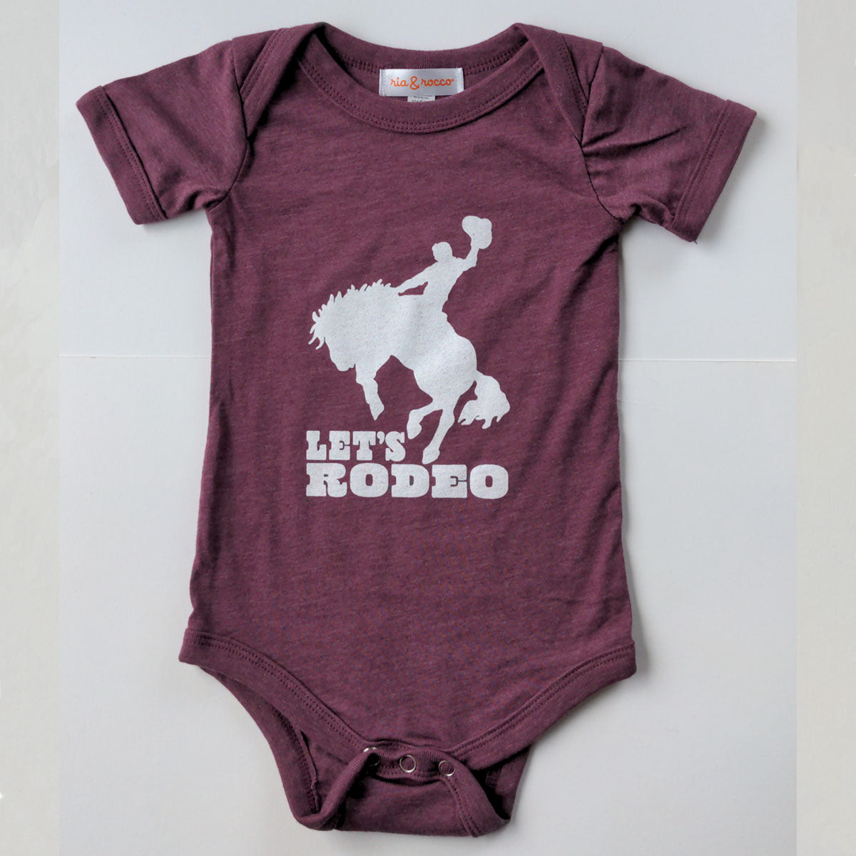 Hand Screen Printed Let's Rodeo Maroon Heather Baby Onesie