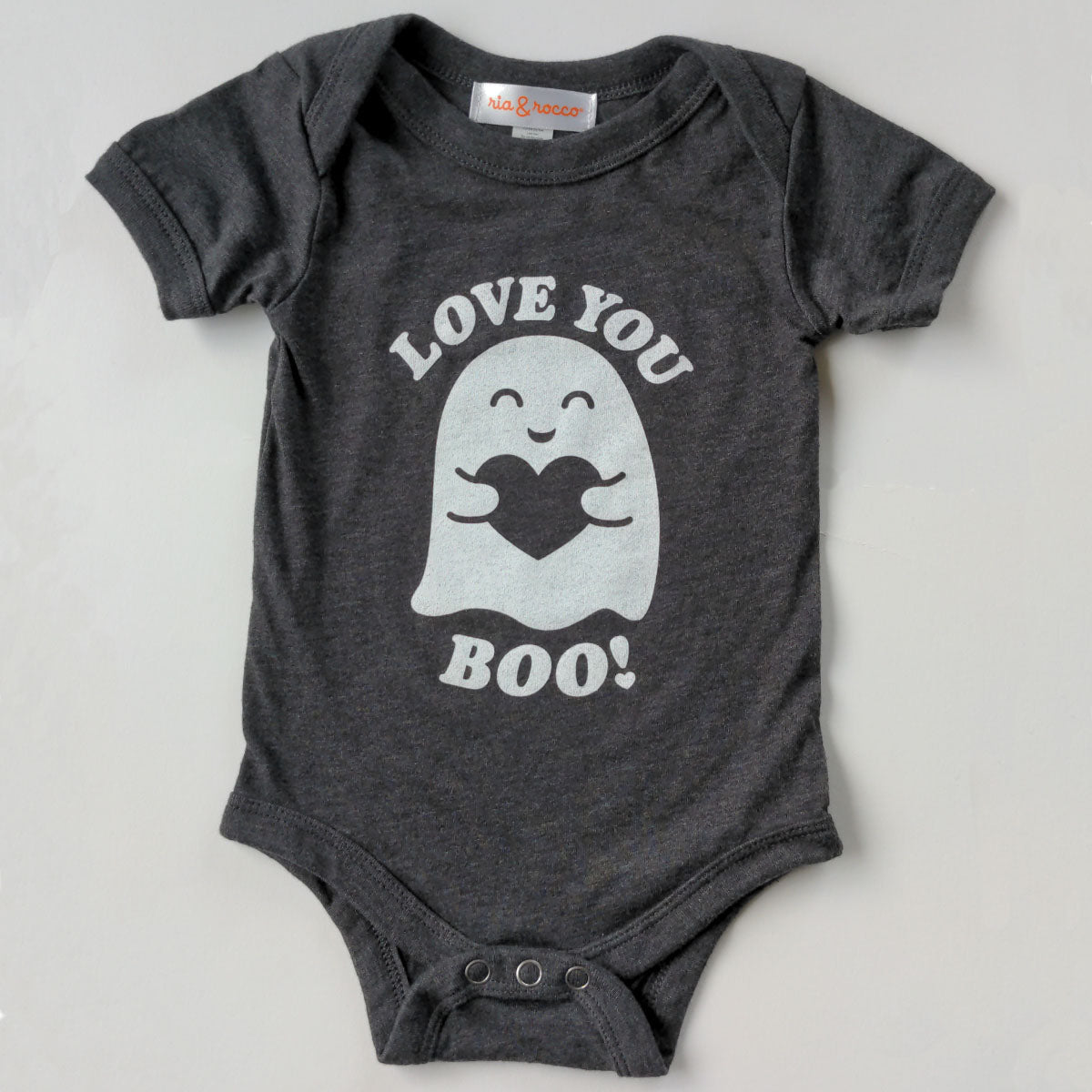 Hand Screen Printed Love You Boo Cute Ghost Dark Gray Heather Onesie