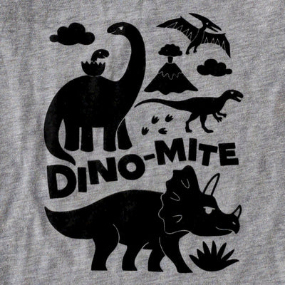 Hand Screen Printed Dino-Mite Short Sleeve Heather Gray Baby Onesie