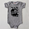 Hand Screen Printed Dino-Mite Short Sleeve Heather Gray Baby Onesie