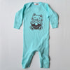 Hand Screen Printed Donut Kitty Baby Rib Long Sleeve Coverall