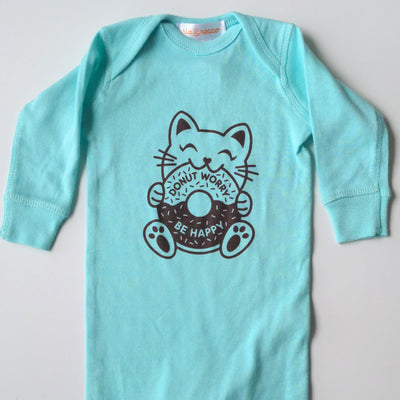 Hand Screen Printed Donut Kitty Baby Rib Long Sleeve Coverall