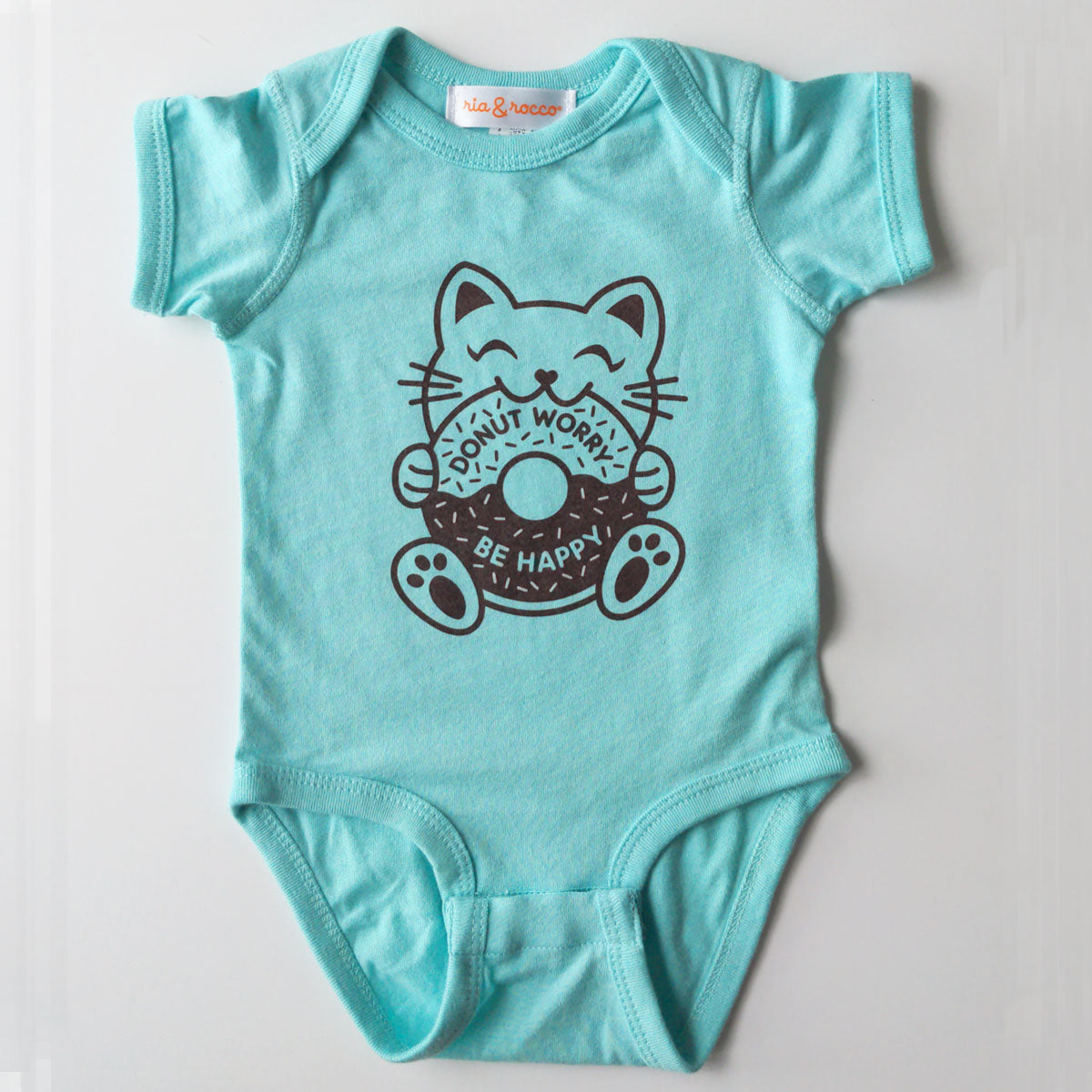 Hand Screen Printed Donut Kitty Baby Onesie