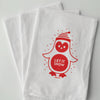 Hand Screen Printed Tea Towel: Let it Snow Penguin Graphic