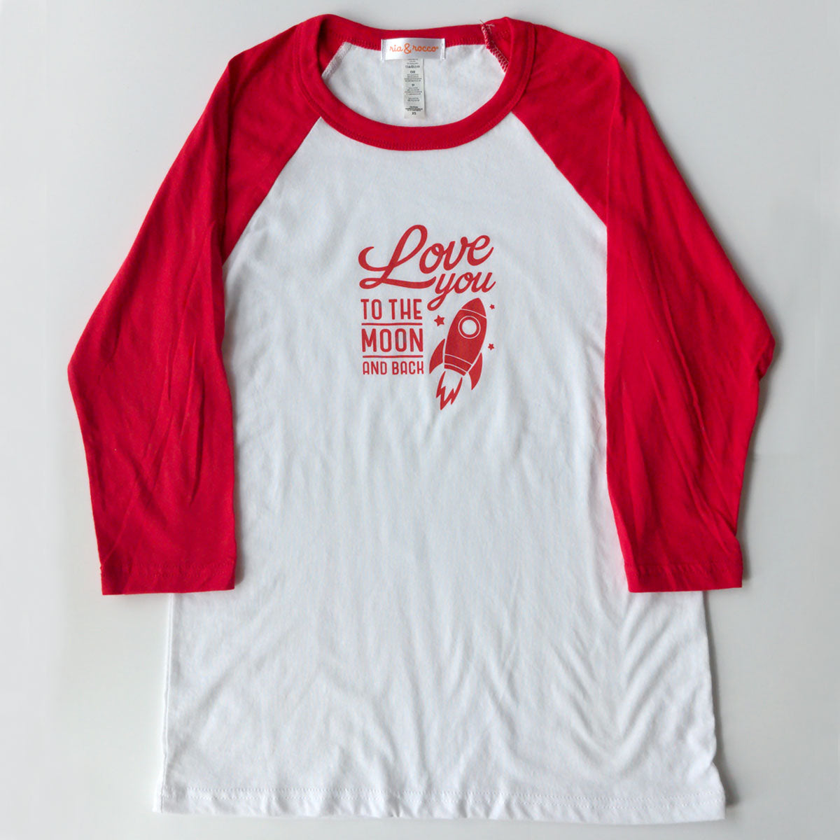 Hand Screen Printed Love You to the Moon Unisex Adult 3/4 Red Long Sleeve Raglan T-Shirt