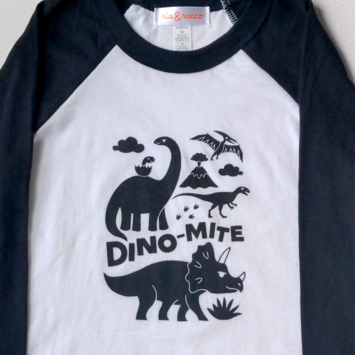 Hand Screen Printed Dino-Mite Dinosaurs Youth Heather 3/4 Long Sleeve Baseball T-Shirt