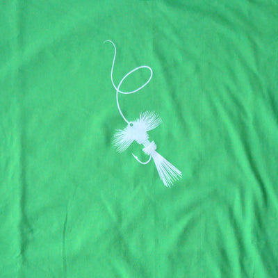 Hand Screen Printed Royal Wulff Fly Graphic Green Unisex/Mens T-Shirt