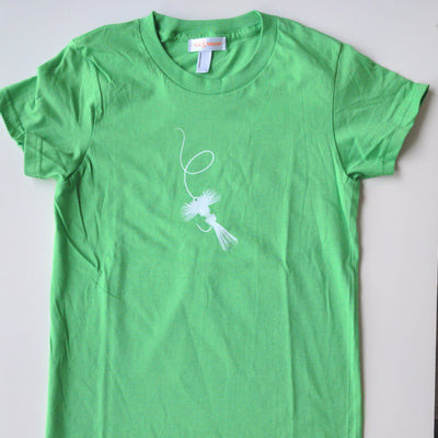 Hand Screen Printed Royal Wulff Fly Graphic Green Womens T-Shirt