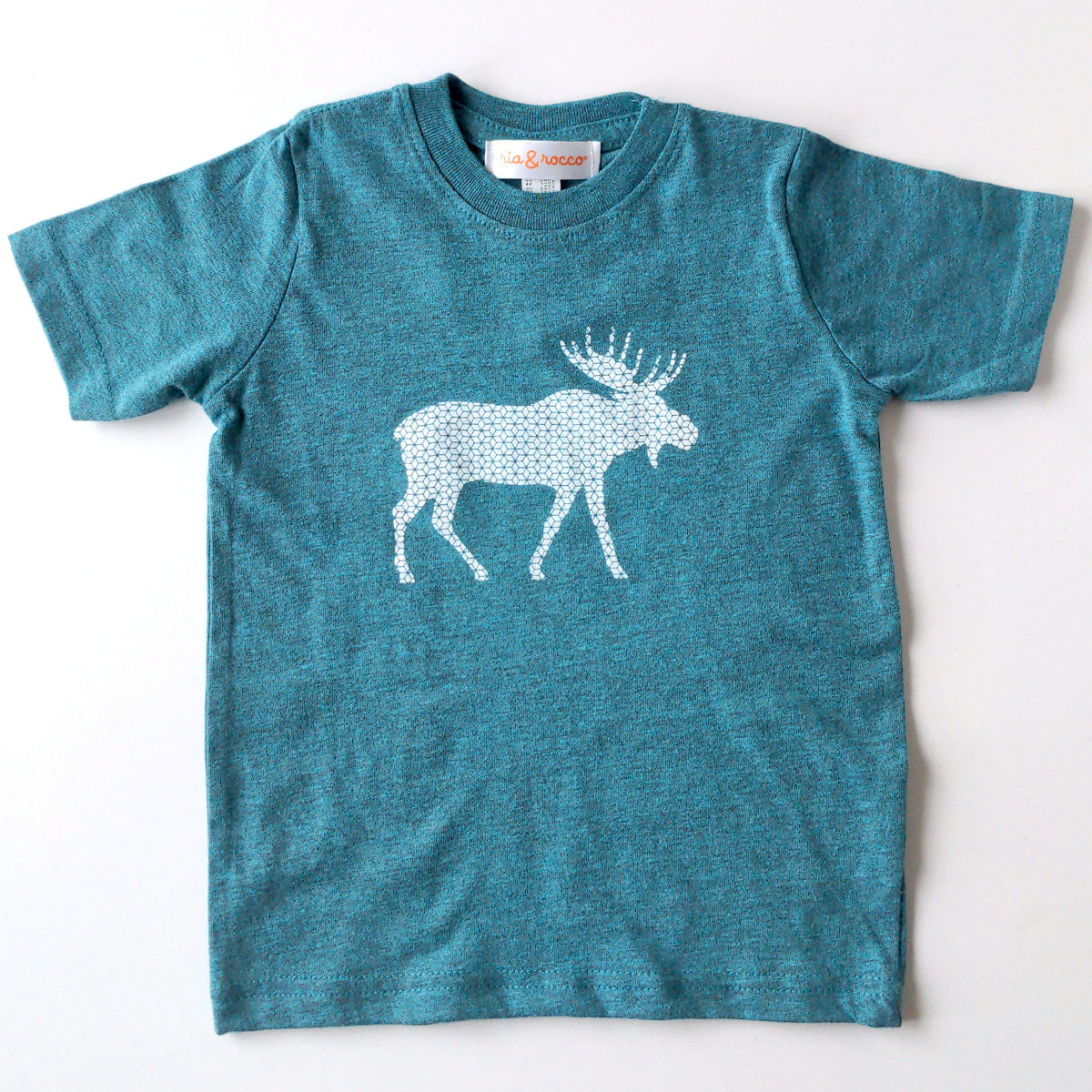 Hand Screen Printed Moose with Pattern - Surf Heather Kids T-Shirt