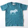Hand Screen Printed Moose with Pattern Aqua Teal Heather Kids T-Shirt