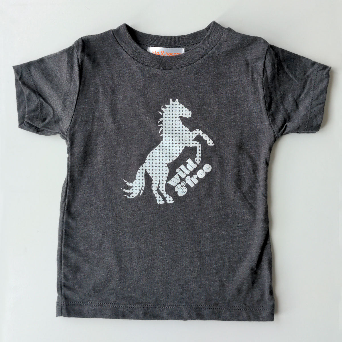 Hand Screen Printed Horse Wild and Free with Pattern Dark Gray Heather Kids T-Shirt