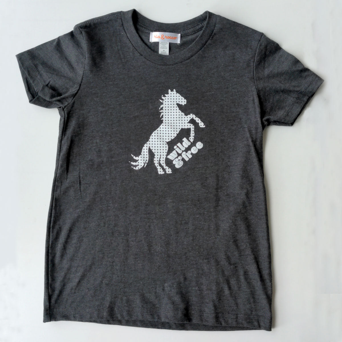 Hand Screen Printed Horse Wild and Free with Pattern Dark Gray Heather Unisex/Mens T-Shirt
