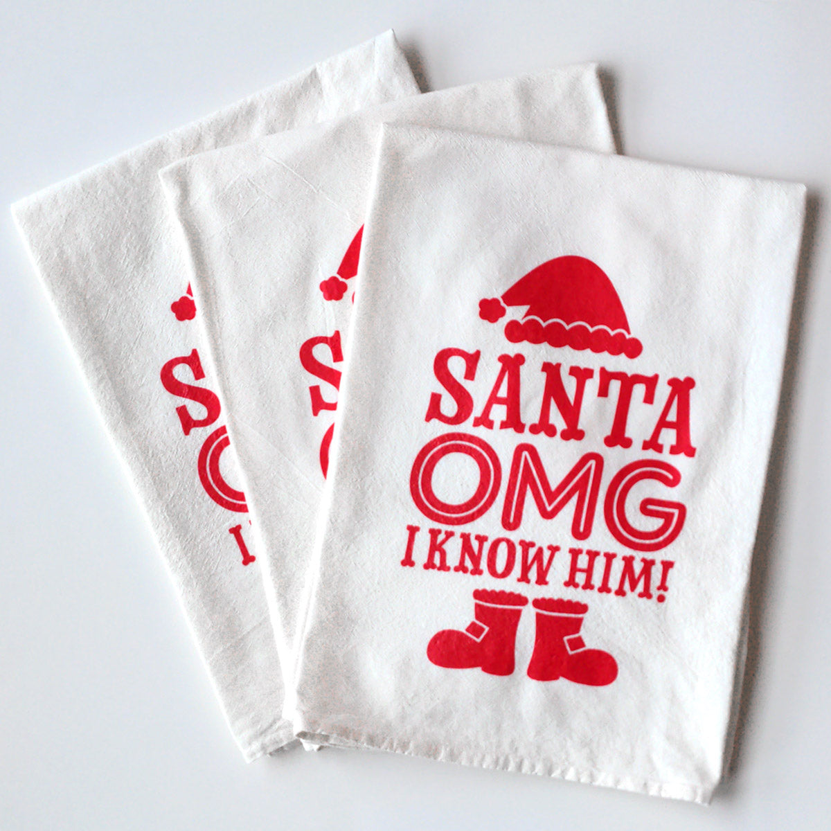 Hand Screen Printed Tea Towel: Santa Graphic
