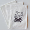 Hand Screen Printed Tea Towel: Kitty Donut Worry Be Happy Graphic