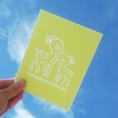Greeting Card Hand Screen Printed Congratulations Baby Deer