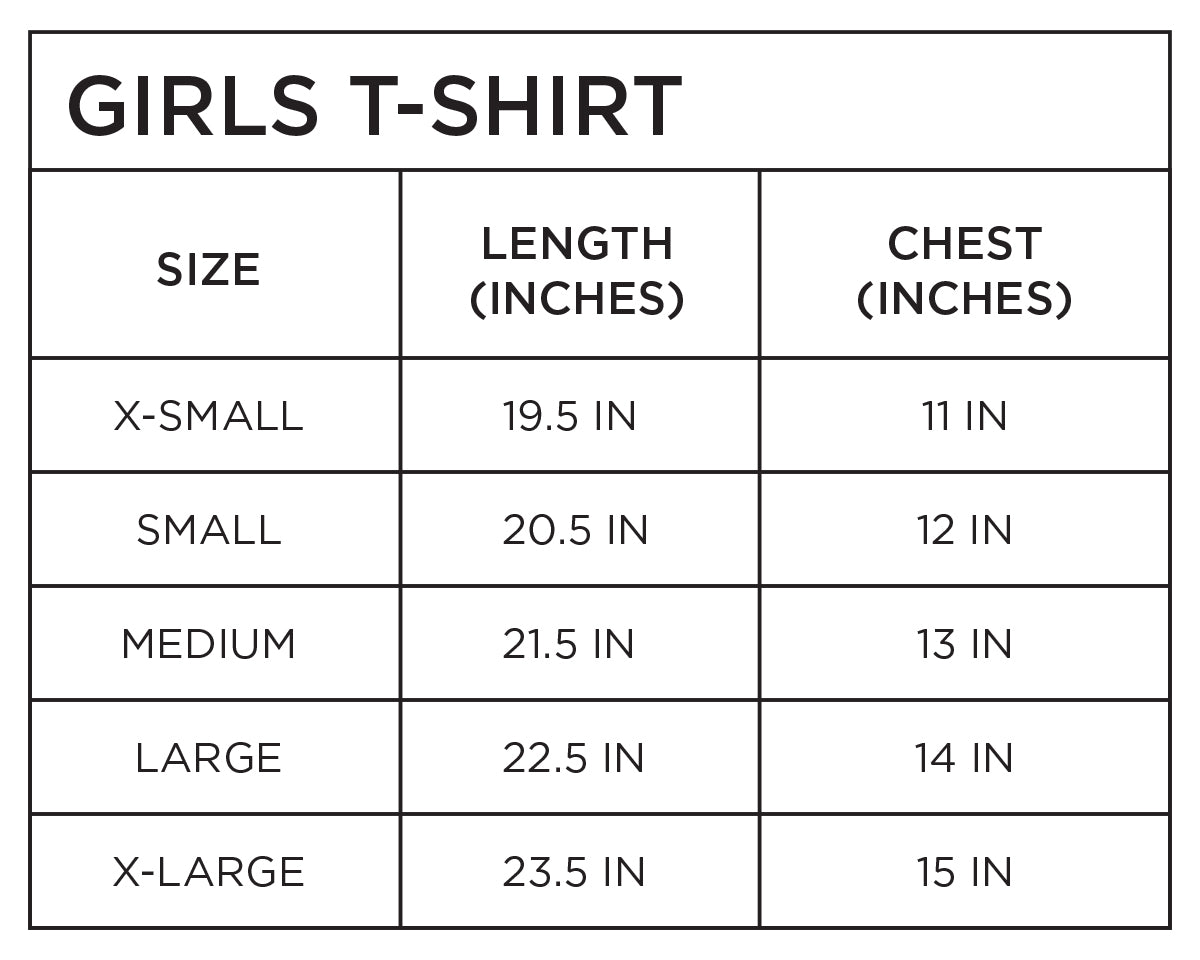 Girl t hotsell shirt size chart