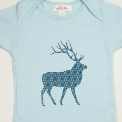 Hand Screen Printed Elk with Pattern Light Blue Kids 18-24 months T-Shirt