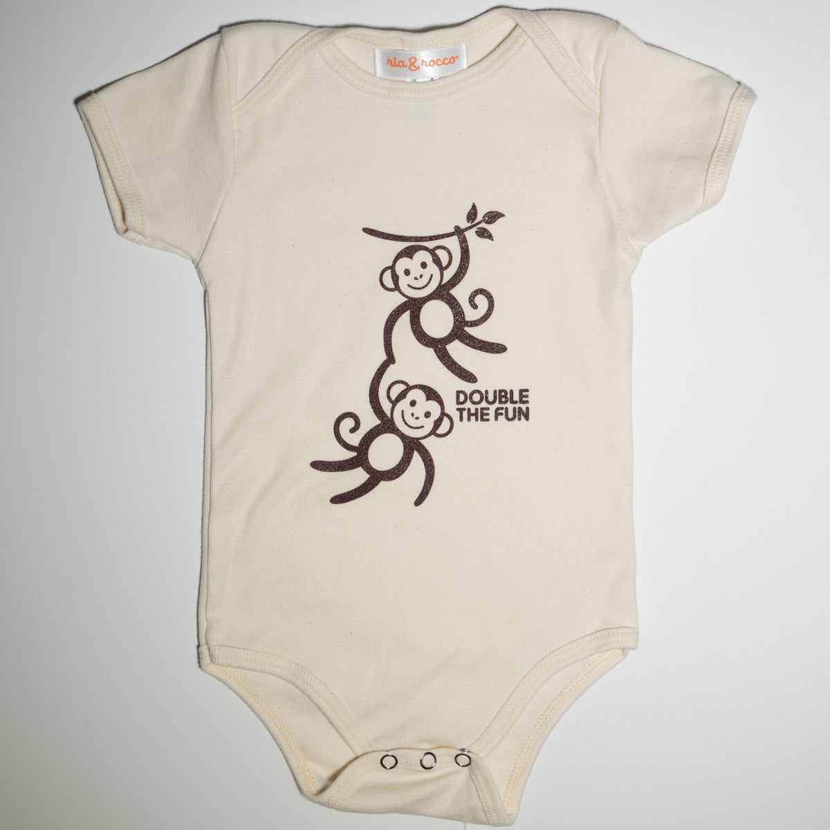 Hand Screen Printed Monkeys Double the Fun Cream Baby Organic Onesie