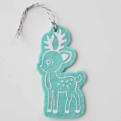 Ornament - Hand Screen Printed Wool Felt Reindeer Light Blue