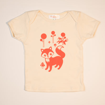 Hand Screen Printed Friendly Foxes Cream Kids 18-24 Months Organic T-Shirt