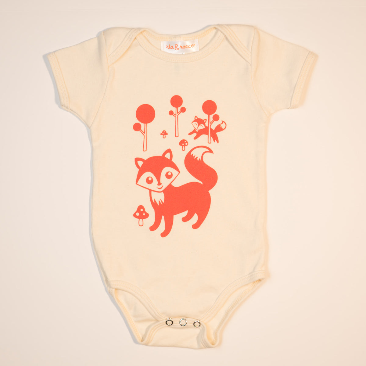 Hand Screen Printed Friendly Foxes Cream Baby Organic Onesie