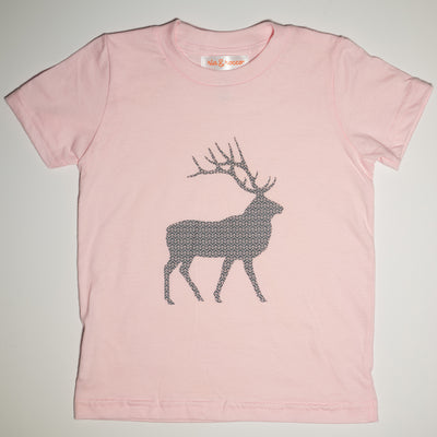 Hand Screen Printed Elk with Pattern Light Pink Kids T-Shirt