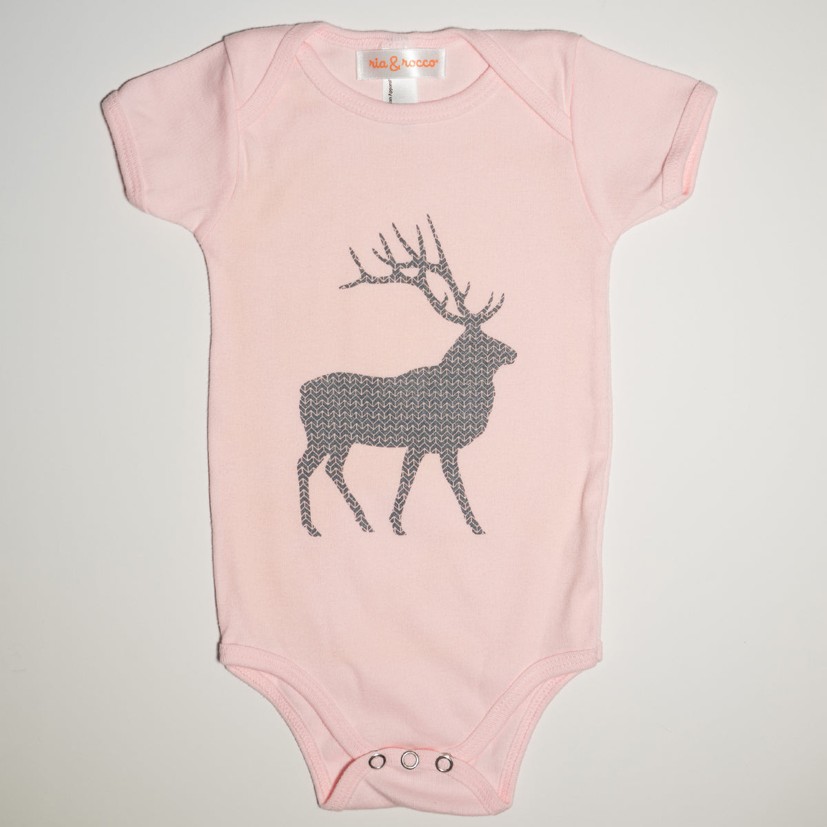 Hand Screen Printed Elk with Pattern Pink Baby Onesie