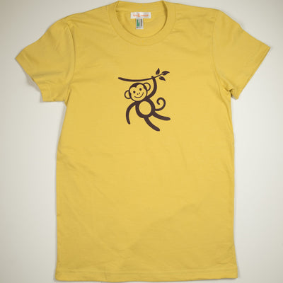 Hand Screen Printed Monkey Swinging Mustard Women Organic T-Shirt