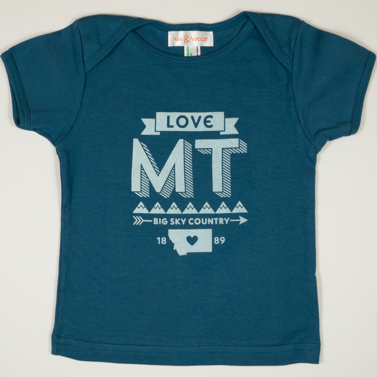 Hand Screen Printed Love Montana Ocean Blue Organic Kids 18-24