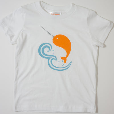 Hand Screen Printed Narwhal in Ocean Kids T-Shirt