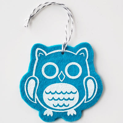 Ornament - Hand Screen Printed Wool Felt Owl Cyan