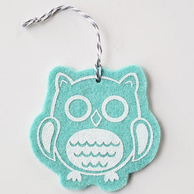 Ornament - Hand Screen Printed Wool Felt Owl Light Blue