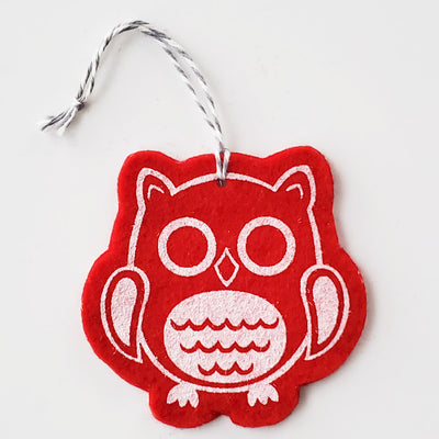 Ornament - Hand Screen Printed Wool Felt Owl Red